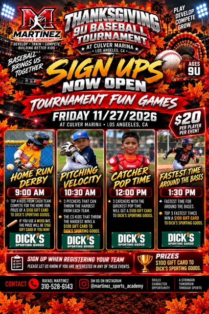 Thanksgiving 9U Baseball Tournament flyer — tournament fun games